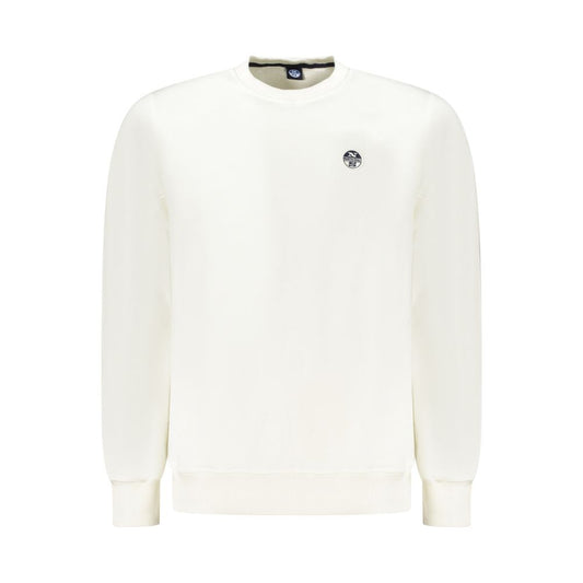 North Sails white cotton men’s sweater with logo, long sleeves, crew neck, stylish casualwear.