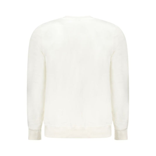 Back view of North Sails white cotton men's sweater with long sleeves and crew neck, showcasing minimalist design and quality.