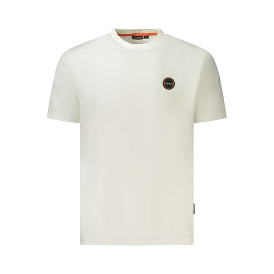 Napapijri white cotton men's T-shirt with logo, crew neck, short sleeves, eco-friendly organic fabric.