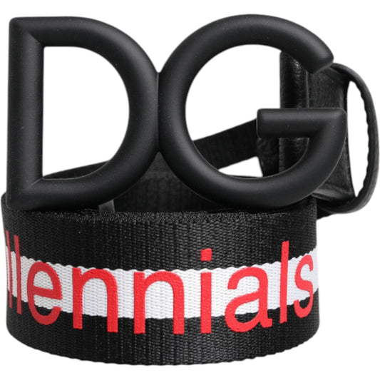 Dolce & Gabbana Black Polyester Logo Print DG Buckle Belt BEL9422-85