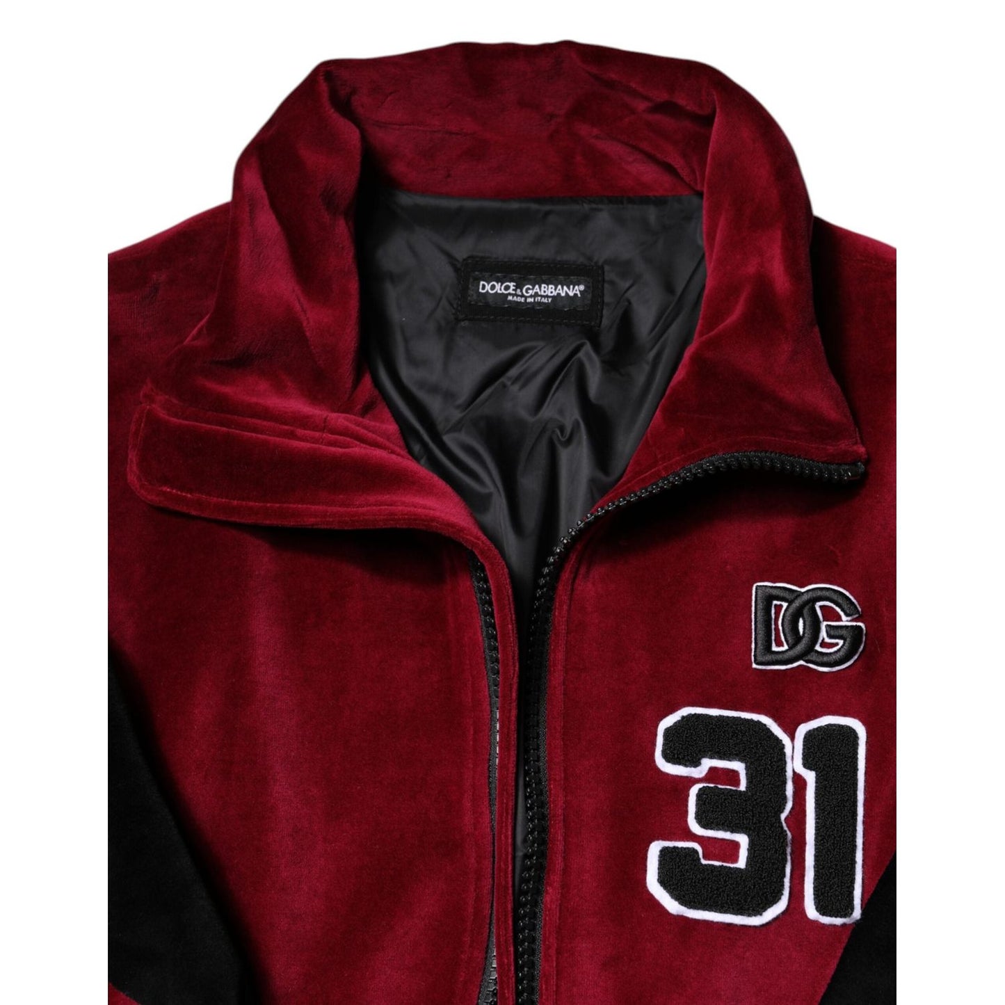 Dolce & Gabbana Red Black Cotton Logo FullZip Bomber Jacket TSH90304-52