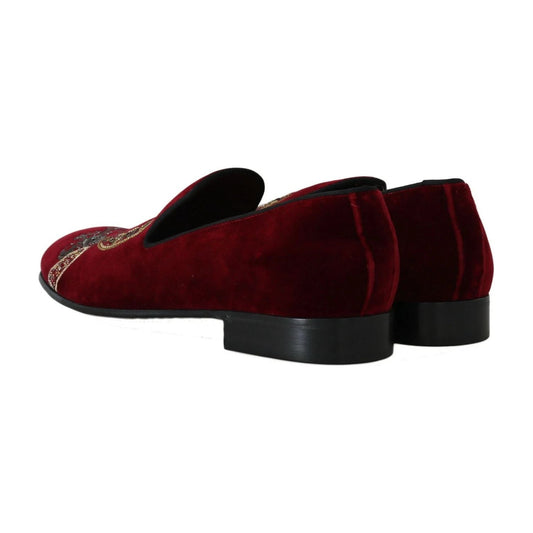 Dolce & Gabbana Bordeaux Velvet Sequined Men's Loafers