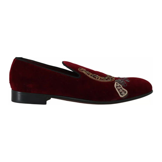 Dolce & Gabbana Bordeaux Velvet Sequined Men's Loafers