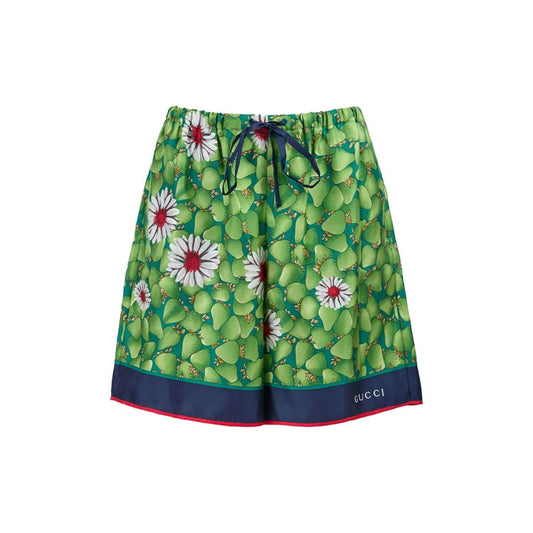Gucci Green Flower Printed Silk Shorts