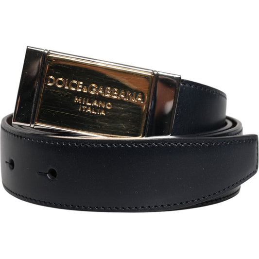 Dolce & Gabbana Black Blue Leather Gold Buckle Reversible Belt BEL9253-90