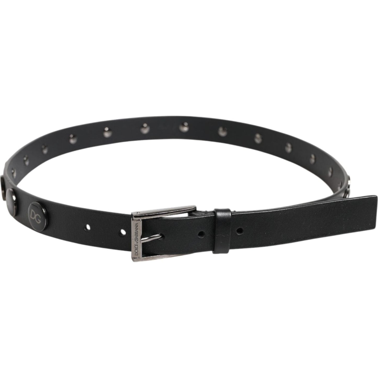 Dolce & Gabbana Black Luxury Leather DG Studs Buckle Belt BEL9399-90