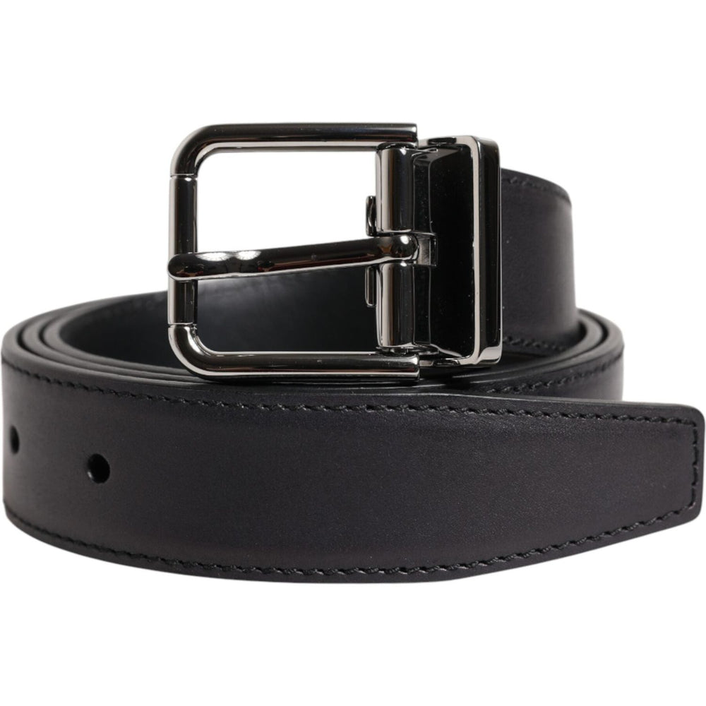 Dolce & Gabbana Black Classic Calf Leather Silver Buckle Belt BEL9435-85