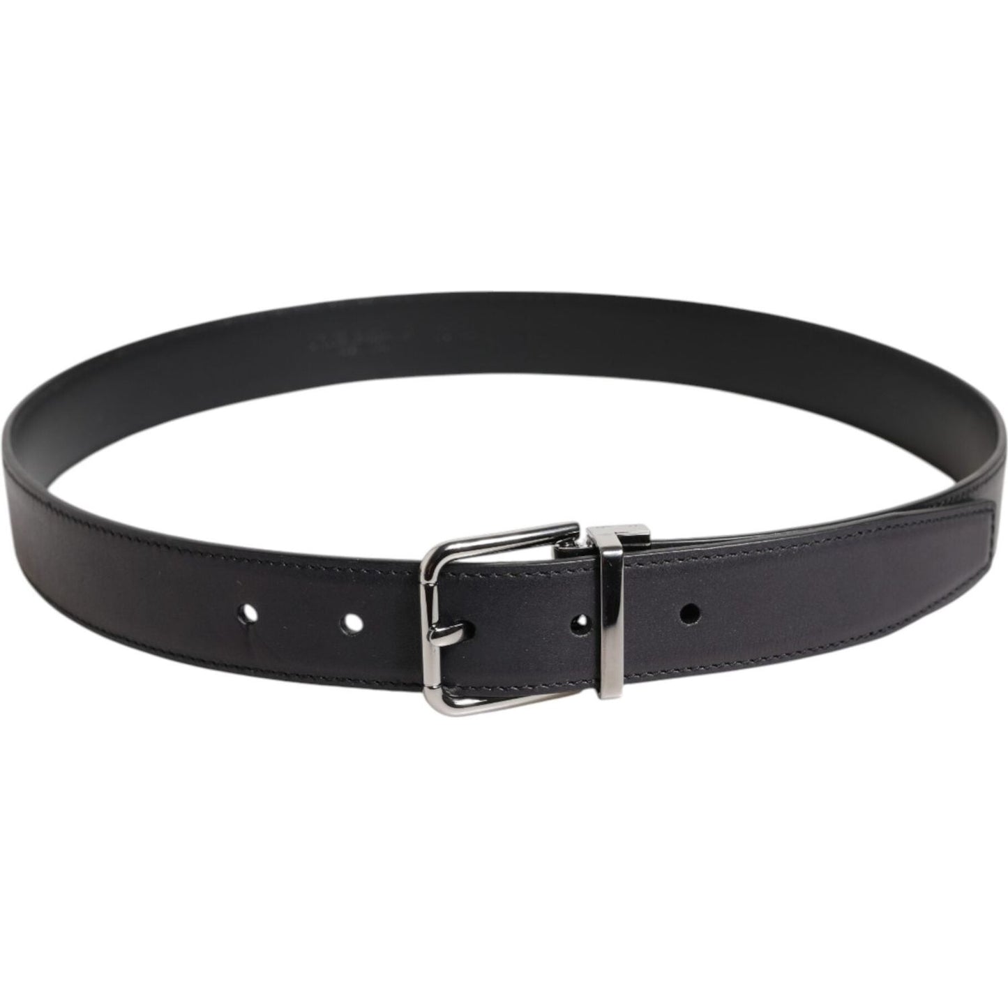 Dolce & Gabbana Black Classic Calf Leather Silver Buckle Belt BEL9435-85