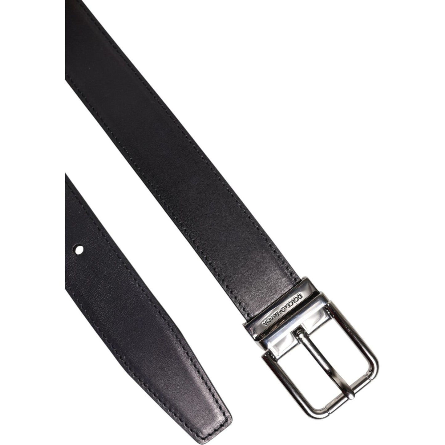 Dolce & Gabbana Black Classic Calf Leather Silver Buckle Belt BEL9435-85