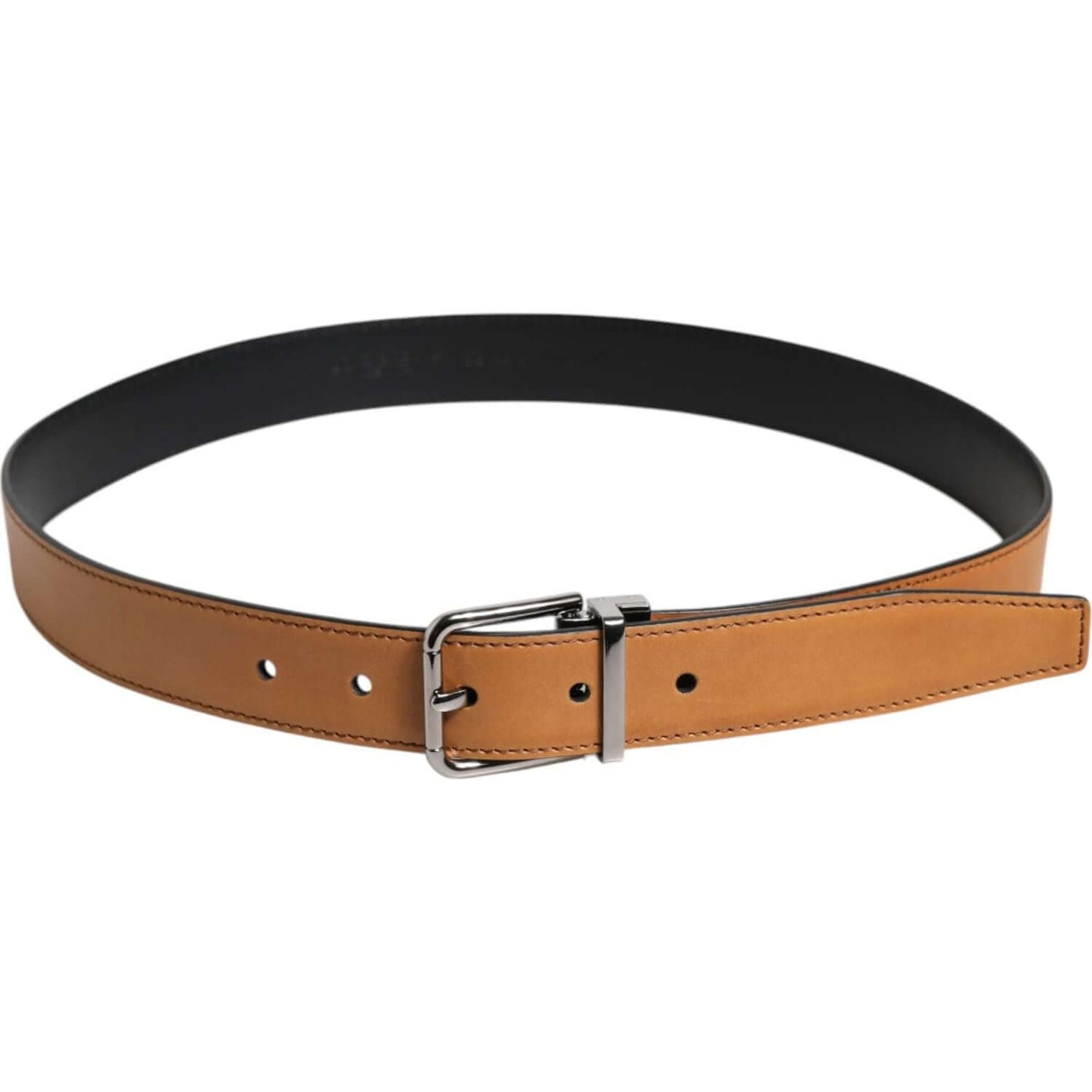 Dolce & Gabbana Brown Classic Calf Leather Silver Buckle Belt BEL9436-85