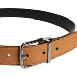 Dolce & Gabbana Brown Classic Calf Leather Silver Buckle Belt BEL9436-85