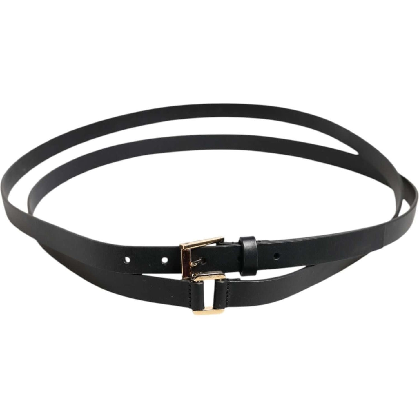 Dolce & Gabbana Black Double Strap Leather Gold Buckle Belt BEL9450-105