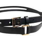 Dolce & Gabbana Black Double Strap Leather Gold Buckle Belt BEL9450-105