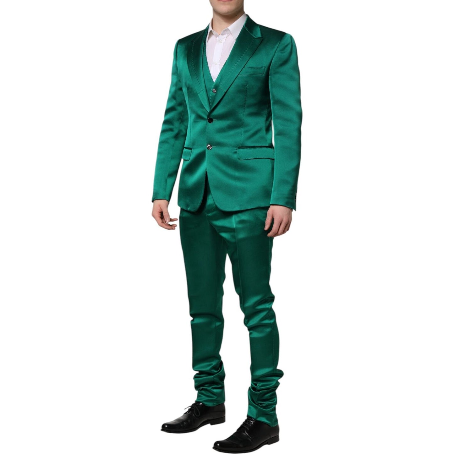 Dolce & Gabbana Green Silk 3 Piece Single Breasted Suit