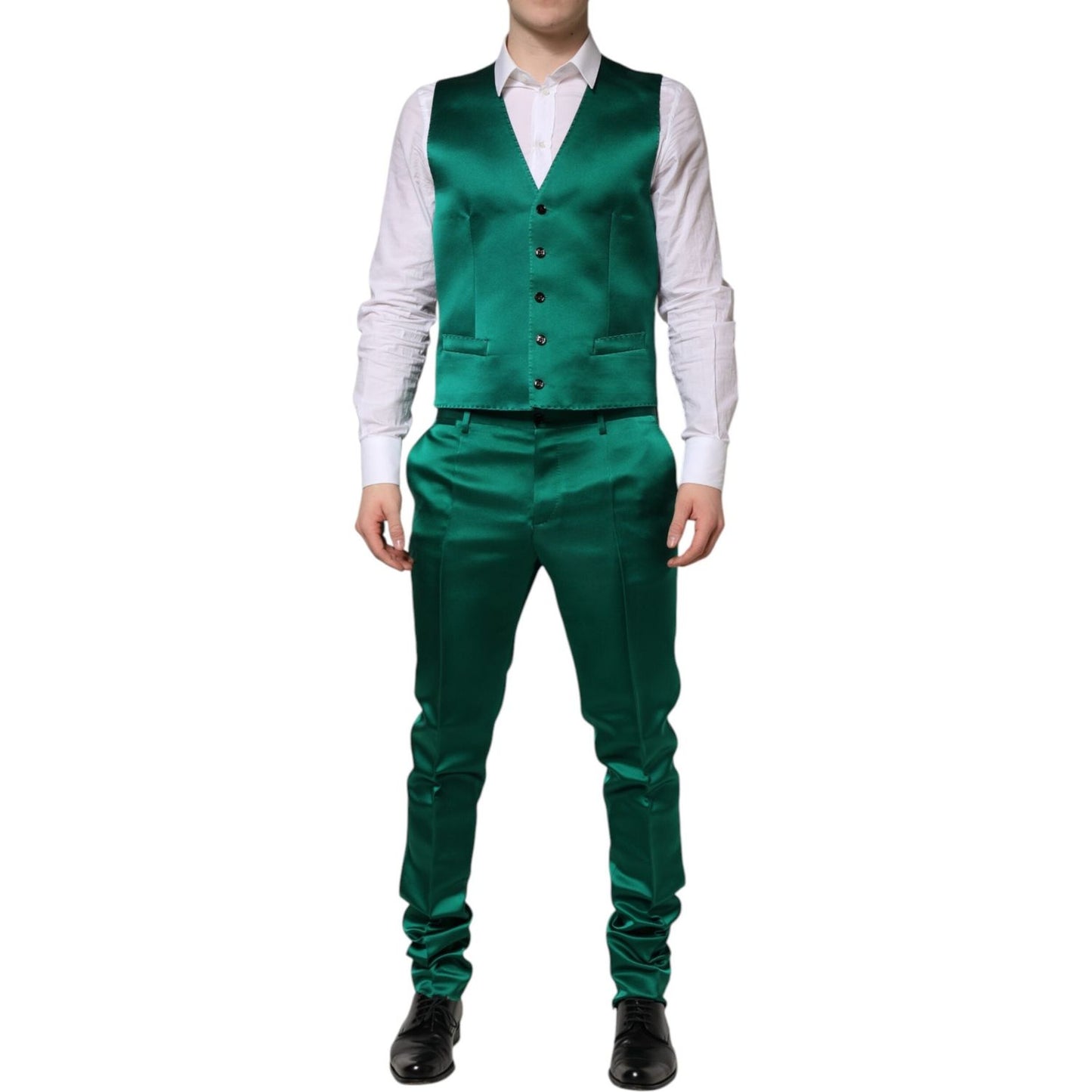 Dolce & Gabbana Green Silk 3 Piece Single Breasted Suit