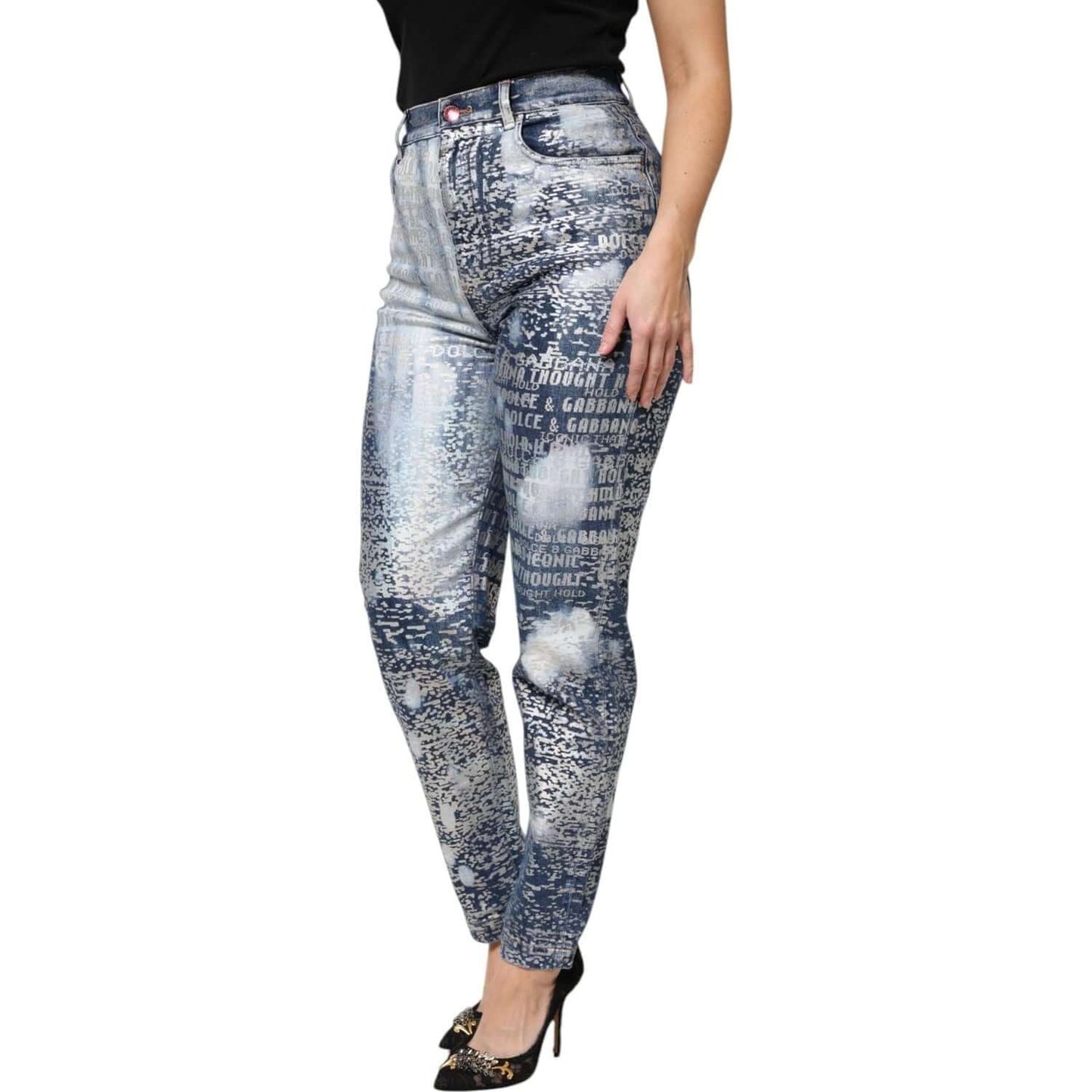 Dolce & Gabbana Blue Washed Print High Waist Denim Jeans PAN76303-36