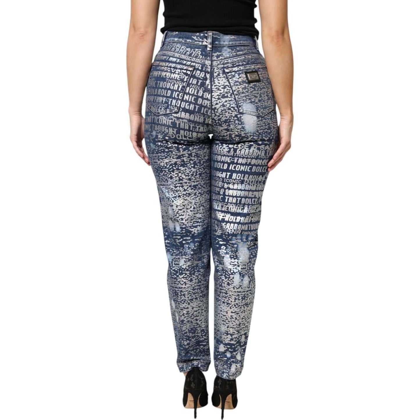 Dolce & Gabbana Blue Washed Print High Waist Denim Jeans PAN76303-36
