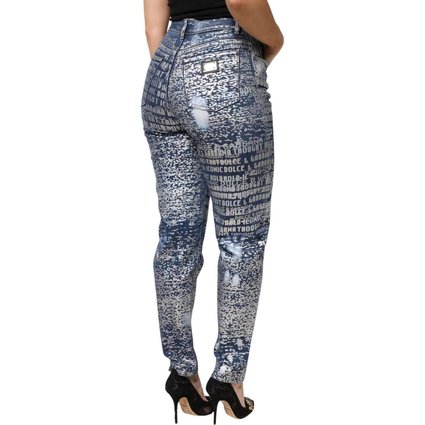 Dolce & Gabbana Blue Washed Print High Waist Denim Jeans PAN76303-36