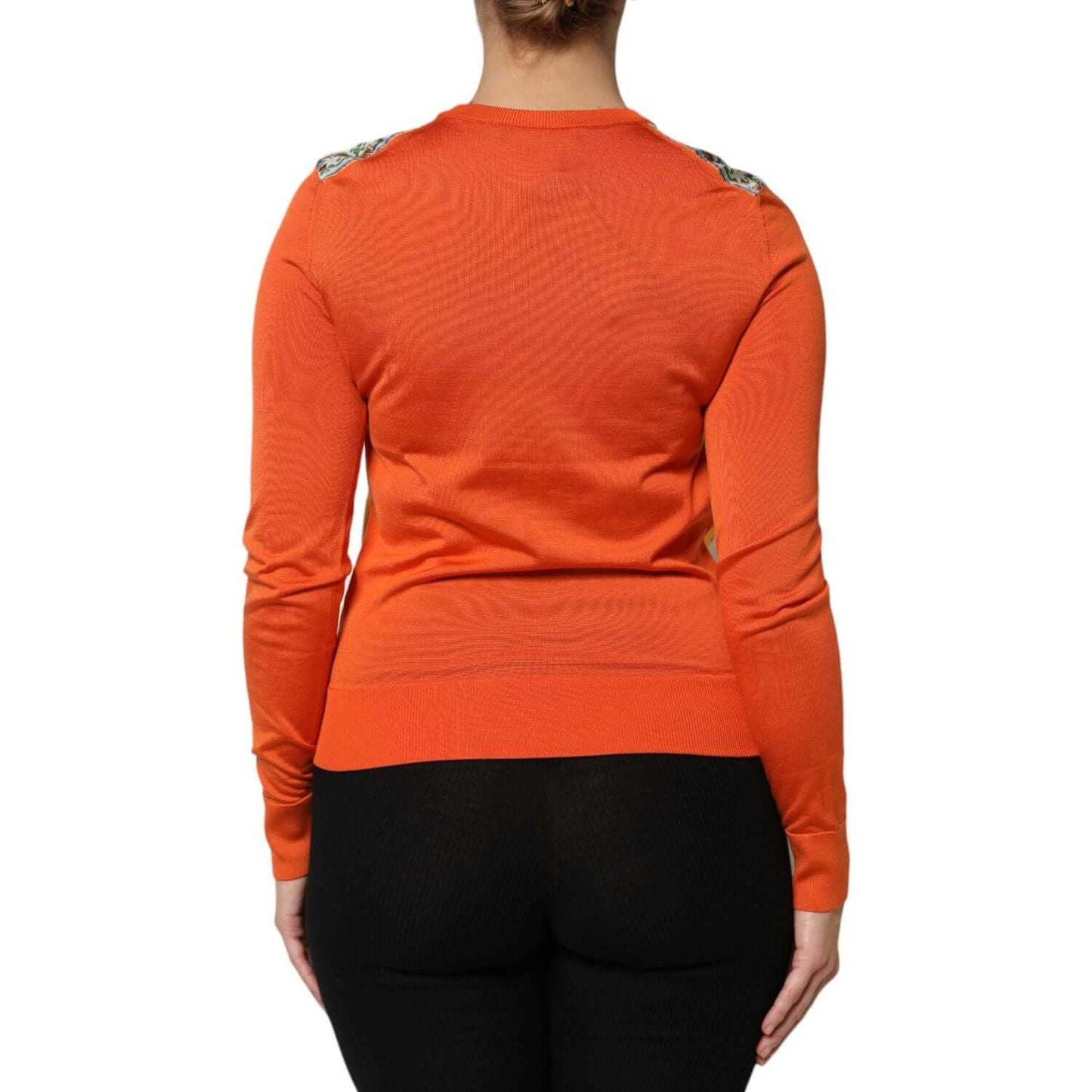 Dolce & Gabbana Orange Cannoli Sicilian Silk Crew Neck Top TSH90421-40