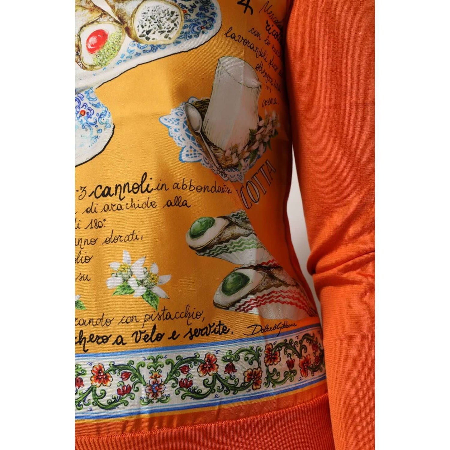 Dolce & Gabbana Orange Cannoli Sicilian Silk Crew Neck Top TSH90421-40