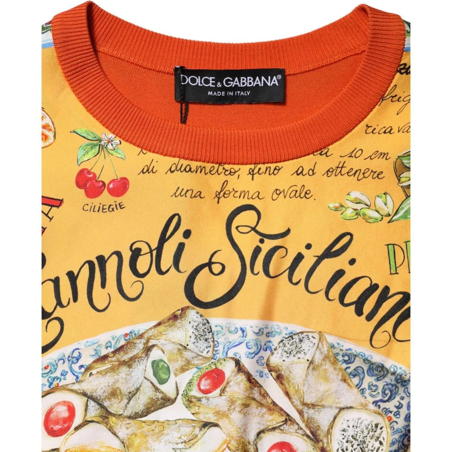 Dolce & Gabbana Orange Cannoli Sicilian Silk Crew Neck Top TSH90421-40
