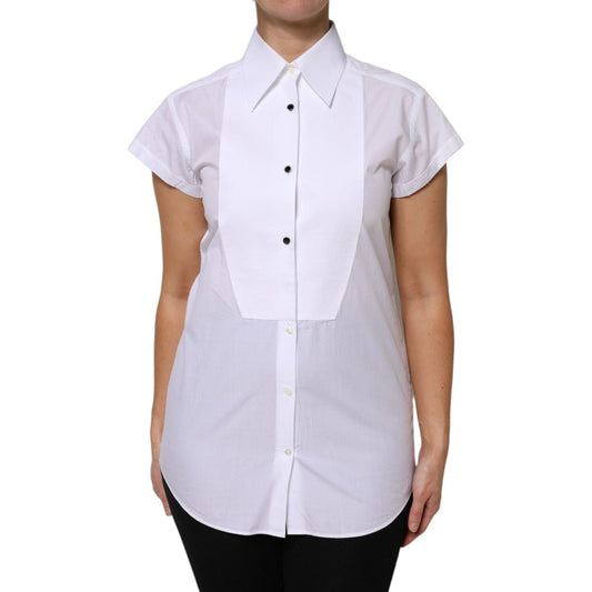 Dolce & Gabbana White Cotton Short Sleeves Collared Polo Top