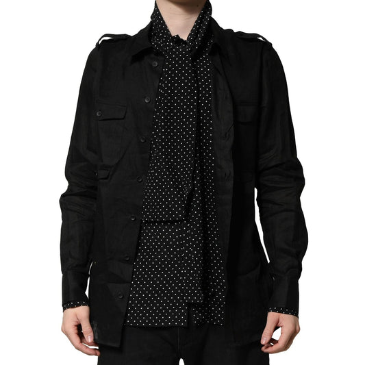 Dolce & Gabbana Black Polka Dot Collar Tie Neck Casual Shirt TSH90709-37