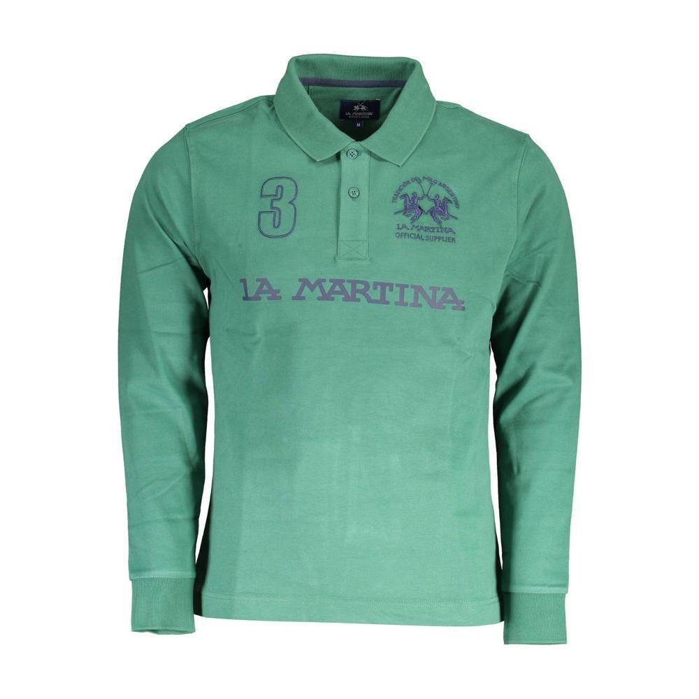 La Martina Green Cotton Men Polo Shirt LA-37206-M