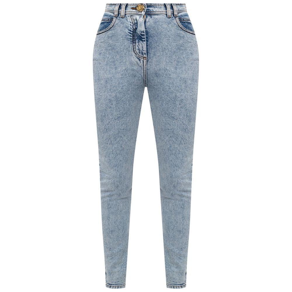 Balmain Blue Cotton Women's High-Waisted Jean BA-15508-IT40|S