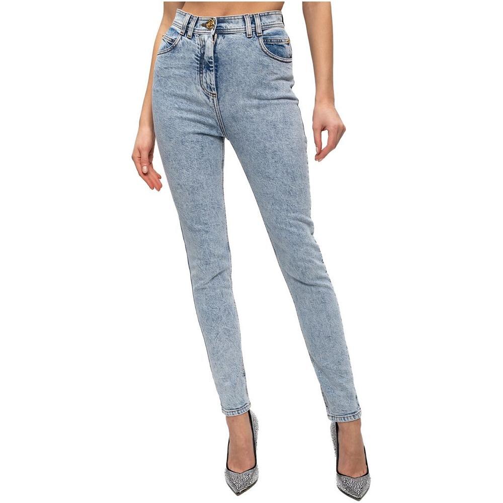 Balmain Blue Cotton Women's High-Waisted Jean BA-15508-IT40|S