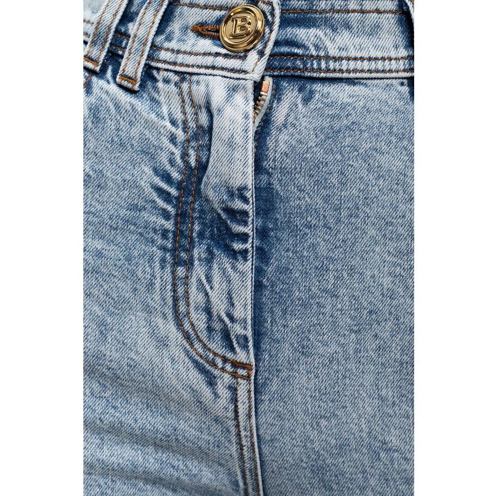 Balmain Blue Cotton Women's High-Waisted Jean BA-15508-IT40|S