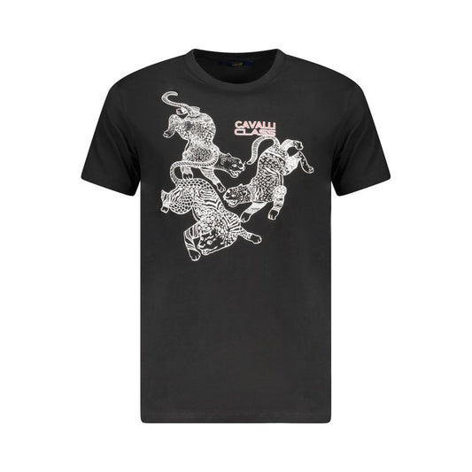 Cavalli Class Black Cotton Men T-Shirt CA-36637-XXL