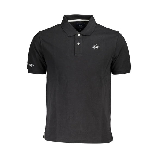 La Martina Black Cotton Men Polo Shirt LA-37506-M