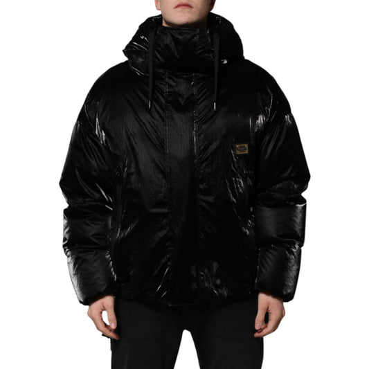 Dolce & Gabbana Black Logo Full Zip Hooded Quilted Jacket JKT41462-54