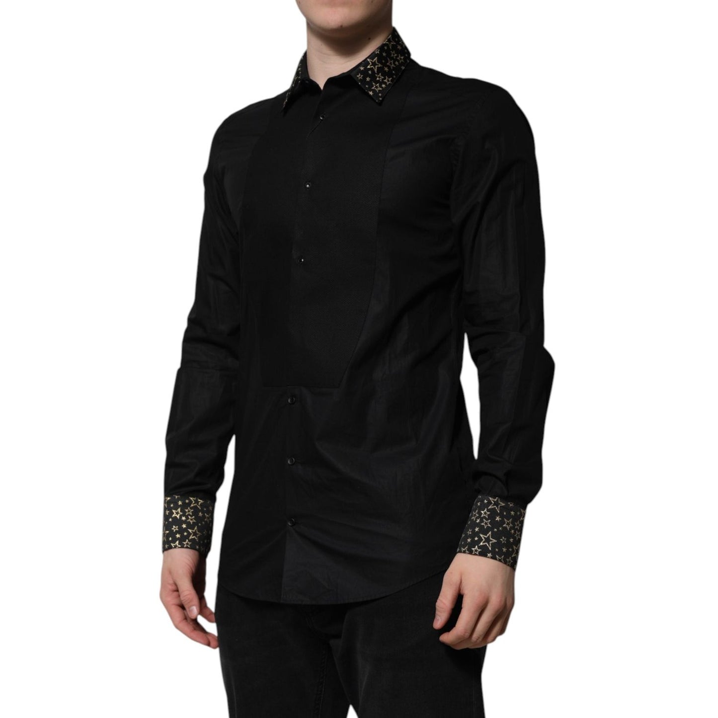 Dolce & Gabbana Black Cotton GOLD Long Sleeves Dress Shirt TSH906946-40