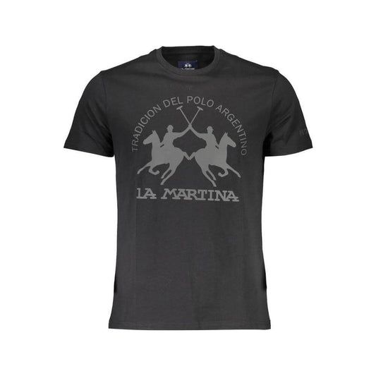 La Martina Black Cotton Men T-Shirt LA-37980-M