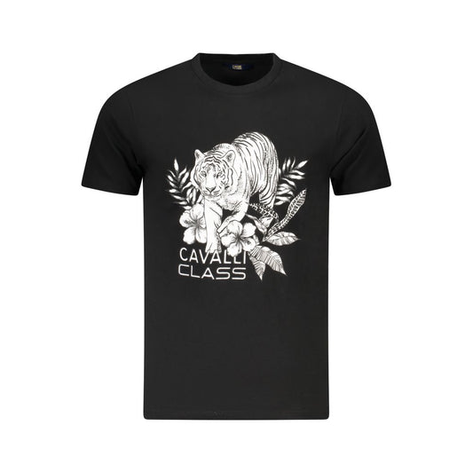 Cavalli Class Black Cotton Men T-Shirt CA-36655-M