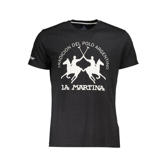 La Martina Black Cotton Men T-Shirt LA-37880-M