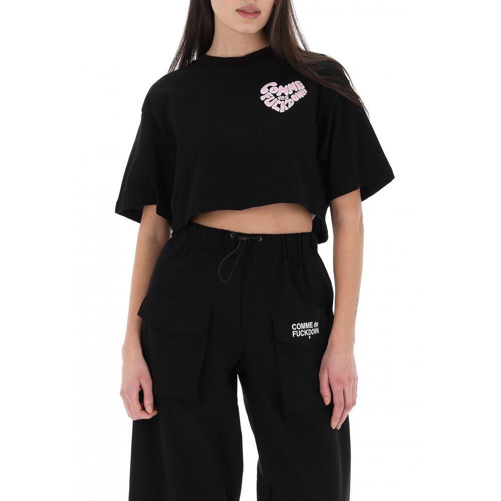 Comme Des Fuckdown Black Cotton Women T-Shirt CO-15648-IT36|XXS