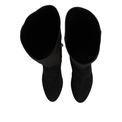 Dolce & Gabbana Black Suede Leather Knee High Boots Shoes