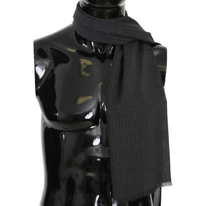 Dolce & Gabbana Gray 100% Wool Striped Pattern Wrap Scarf