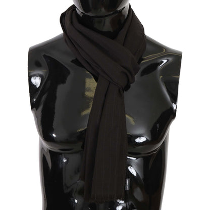 Dolce & Gabbana Dark Gray Virgin Wool Striped Pattern Wrap Scarf