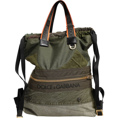 Dolce & Gabbana Military Green Patchwork Rucksack Backpack Bag