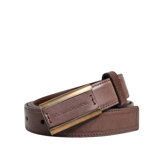 Dolce & Gabbana Brown Calf Leather Antique Buckle Belt