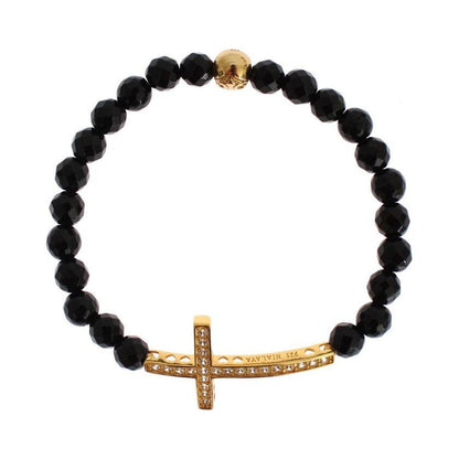 Nialaya Agate Stone Gold CZ Cross 925 Silver Bracelet