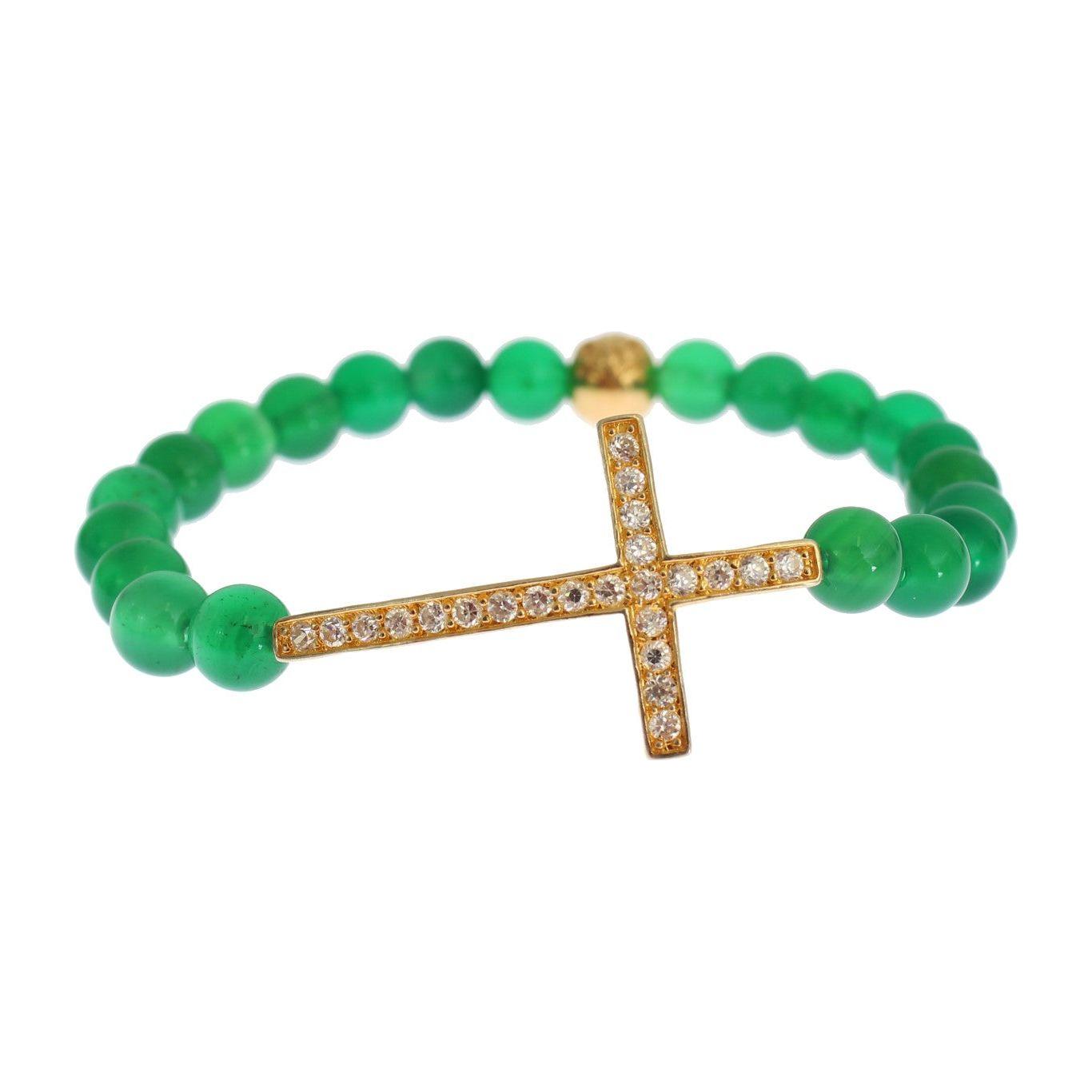 Nialaya Jade Stone Gold CZ Cross 925 Silver Bracelet