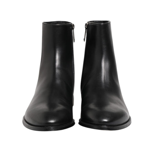 Dolce & Gabbana Black Leather Mid Calf Men Boots Shoes MV7749-41