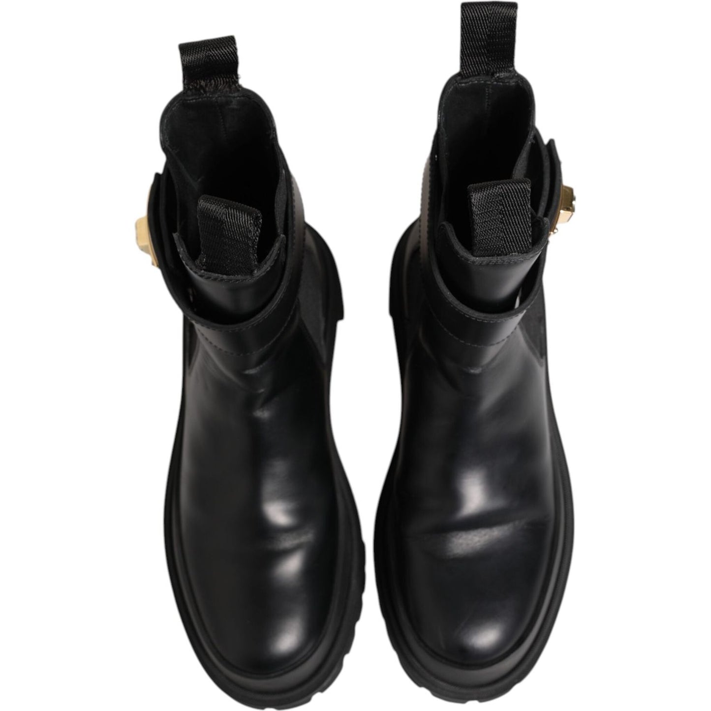 Dolce & Gabbana Black Calfskin DG Logo Strap Ankle Boots Shoes LA12857-39