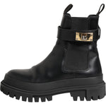 Dolce & Gabbana Black Calfskin DG Logo Strap Ankle Boots Shoes LA12857-39