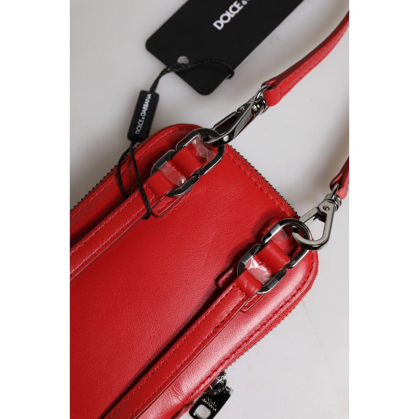 Dolce & Gabbana Red Leather Purse Phone Sling Crossbody Neck Strap Bag